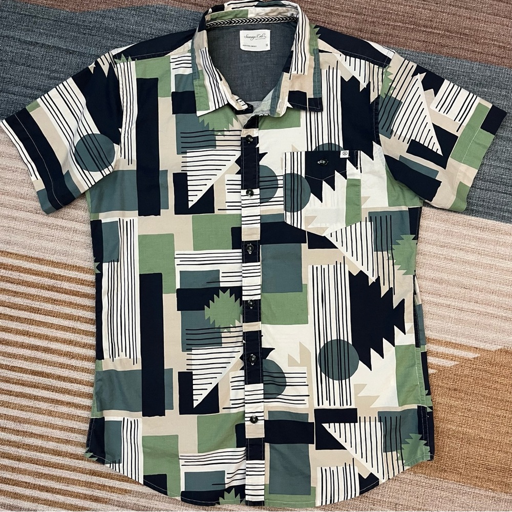 Sovereign Code Short Sleeve Button-Up Shirt Men’s M Geo Print Cotton
